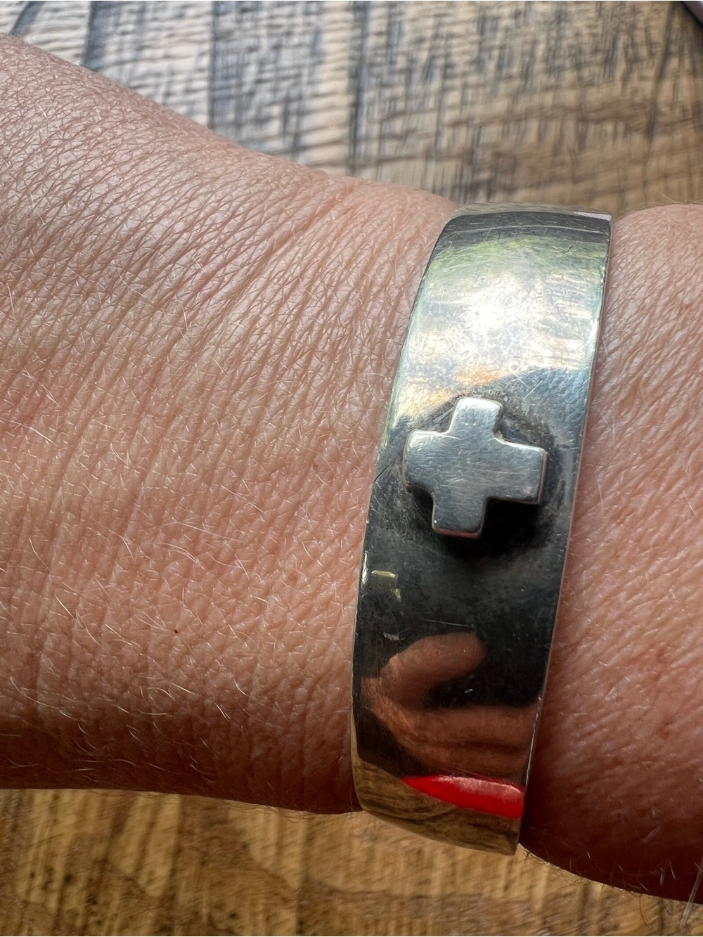 Sterling Silver Cuff Bracelet with Cross Accent - Silver